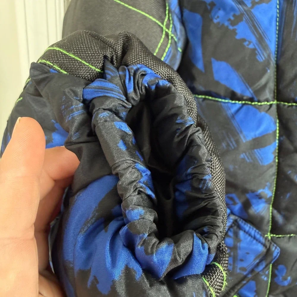 HK58 Hawke & Co Boys XL 14/16 Puffer Jacket Blue Black Neon Green Hooded Coat